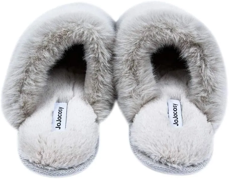 Densely Long-haired Lady’s Comfy Fuzzy Memory Foam Scuff Women’s Warm Plush Closed-Toe Comfortable Slippers