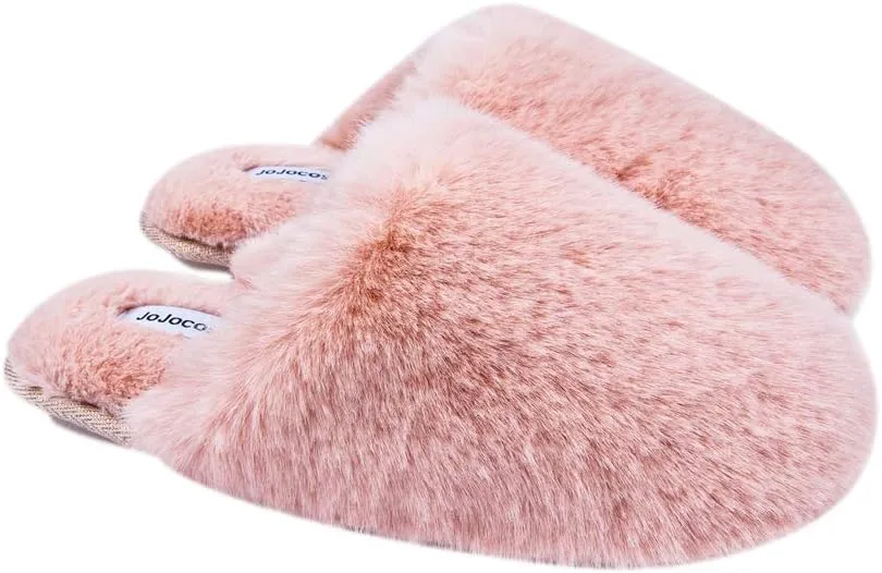 Densely Long-haired Lady’s Comfy Fuzzy Memory Foam Scuff Women’s Warm Plush Closed-Toe Comfortable Slippers