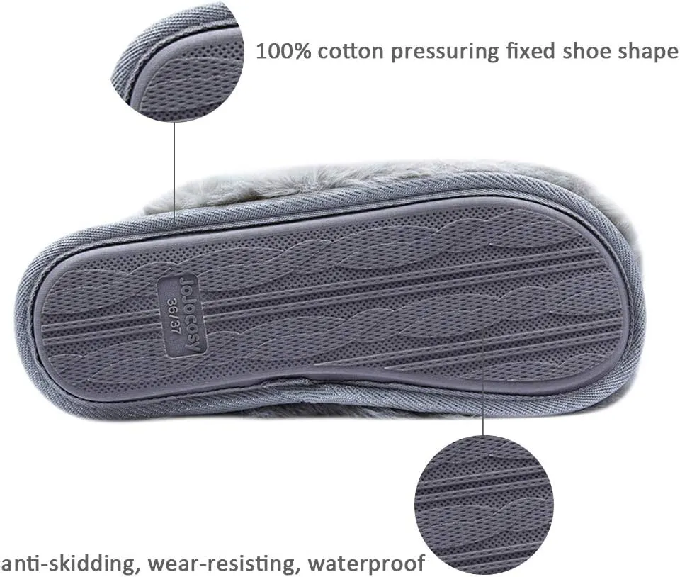 Densely Long-haired Lady’s Comfy Fuzzy Memory Foam Scuff Women’s Warm Plush Closed-Toe Comfortable Slippers