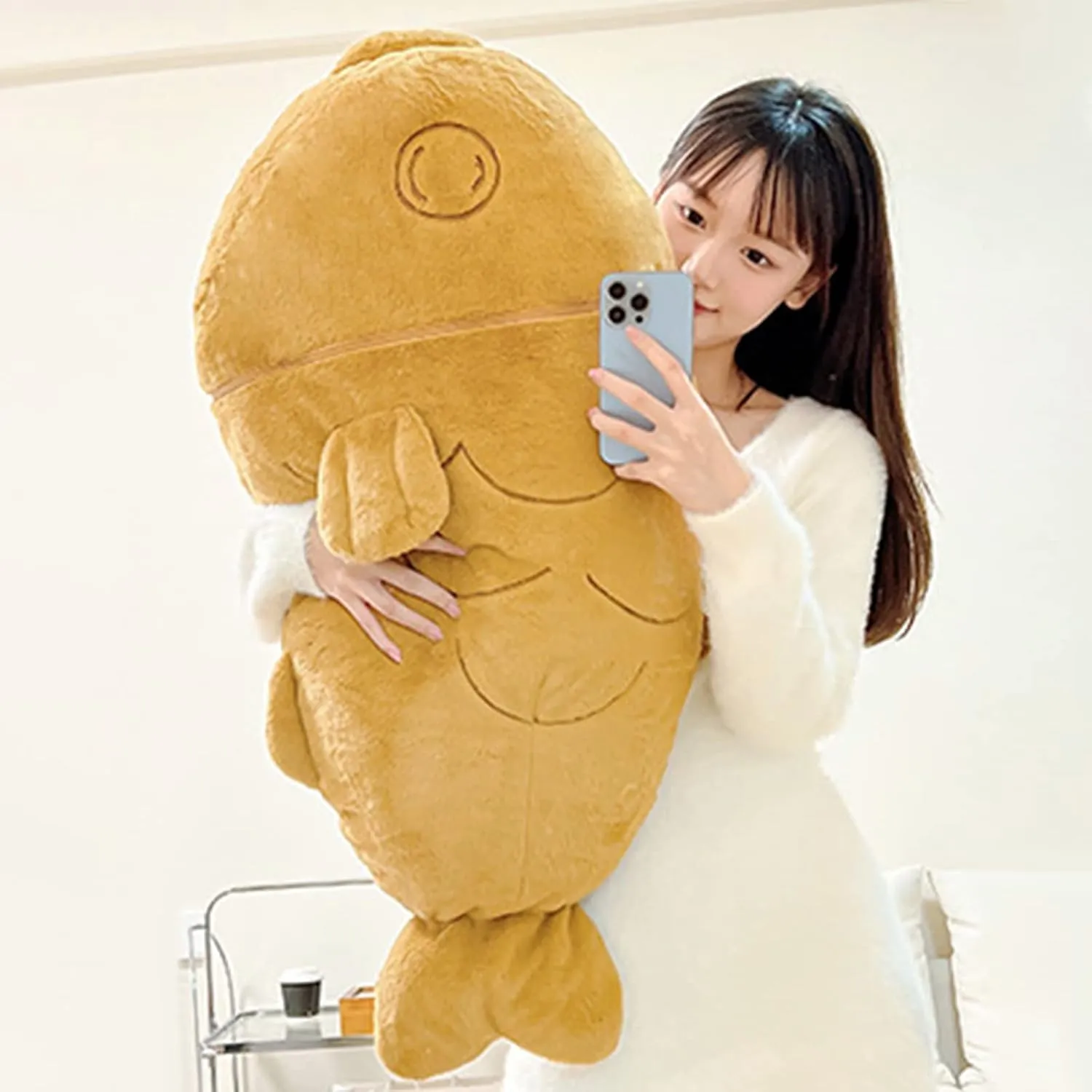 Ditucu 15.7 inch Taiyaki Cat Plush Pillow Cute Kitten Inside Fish 2 in 1 Soft Stuffed Animal Plushies Toys with Outfit Sleeping Doll Gifts for Girls Boys
