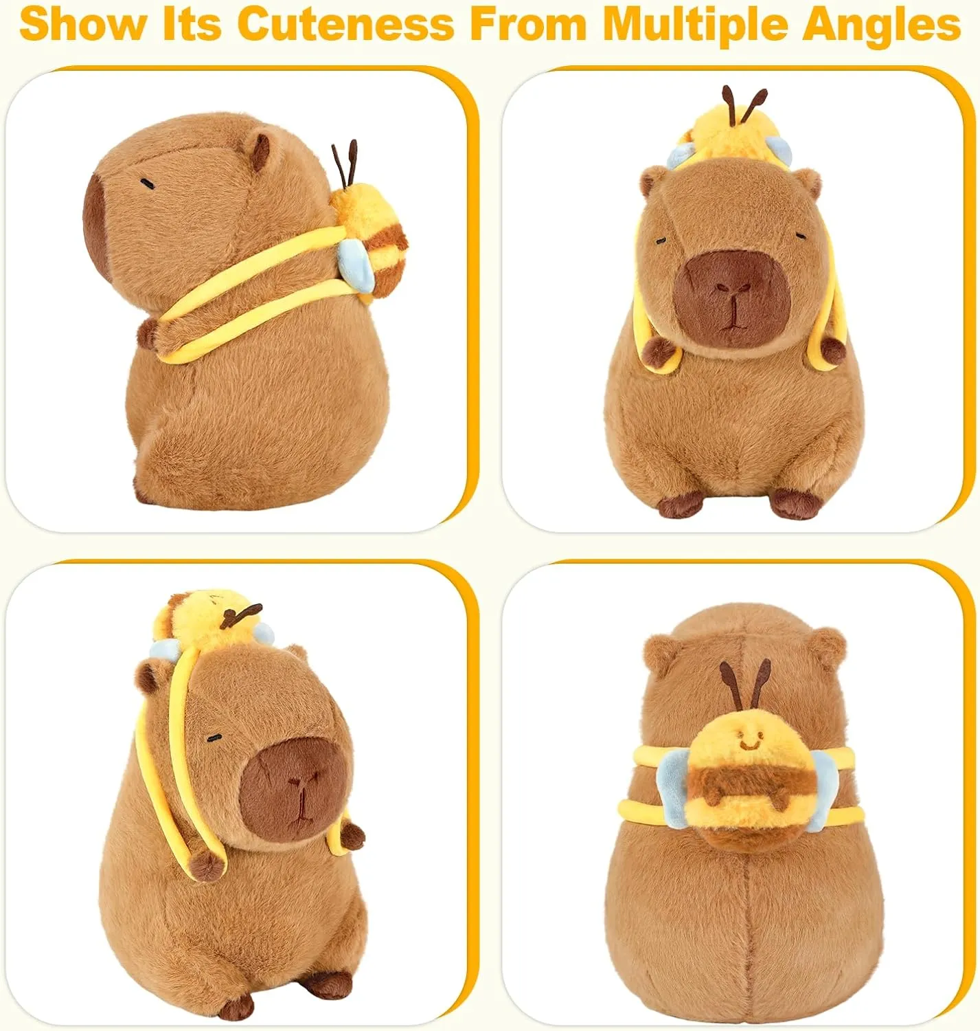 Ditucu Cute Capybara Plush with Bee Backpack Soft Capibara Stuffed Animal Plushies Toys Gifts for Kids Brown 9 inch