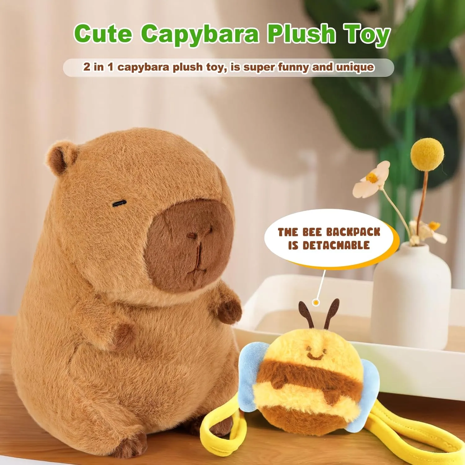 Ditucu Cute Capybara Plush with Bee Backpack Soft Capibara Stuffed Animal Plushies Toys Gifts for Kids Brown 9 inch