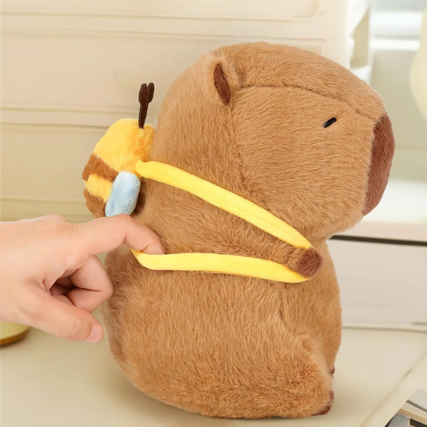 Ditucu Cute Capybara Plush with Bee Backpack Soft Capibara Stuffed Animal Plushies Toys Gifts for Kids Brown 9 inch
