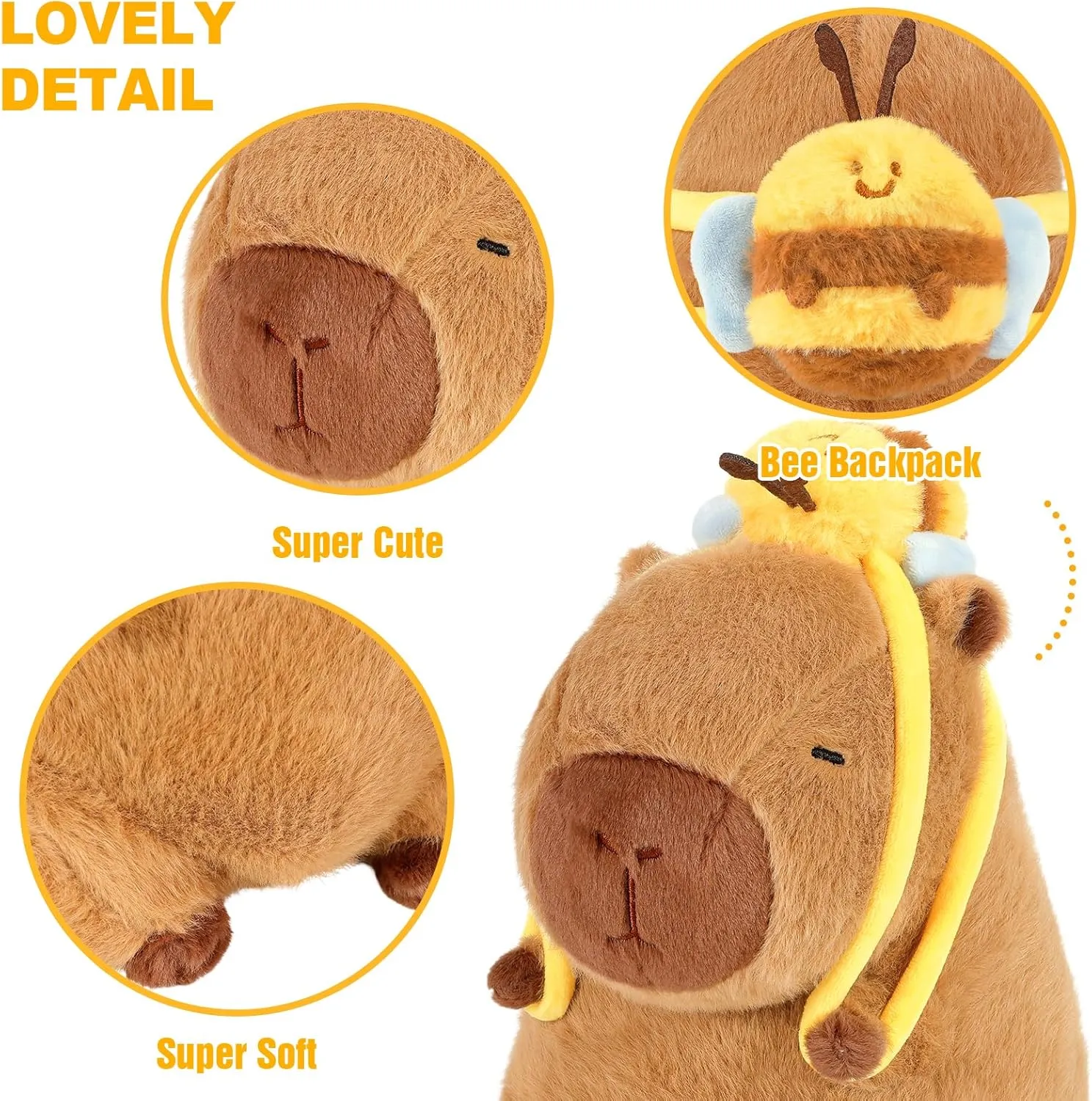 Ditucu Cute Capybara Plush with Bee Backpack Soft Capibara Stuffed Animal Plushies Toys Gifts for Kids Brown 9 inch