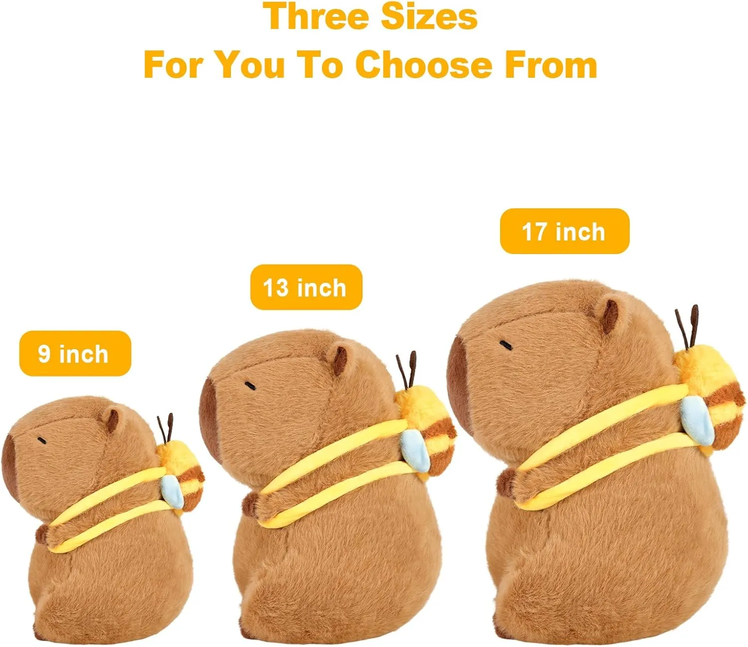 Ditucu Cute Capybara Plush with Bee Backpack Soft Capibara Stuffed Animal Plushies Toys Gifts for Kids Brown 9 inch