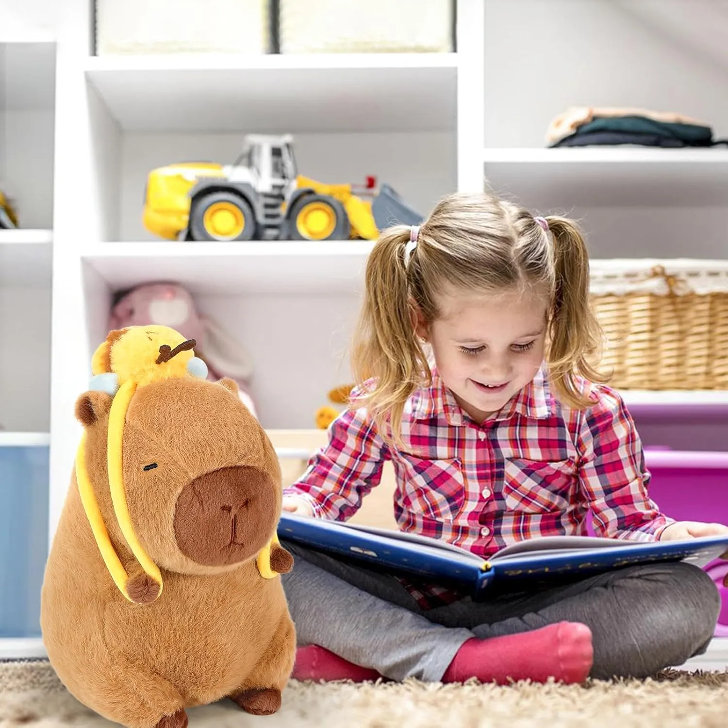 Ditucu Cute Capybara Plush with Bee Backpack Soft Capibara Stuffed Animal Plushies Toys Gifts for Kids Brown 9 inch