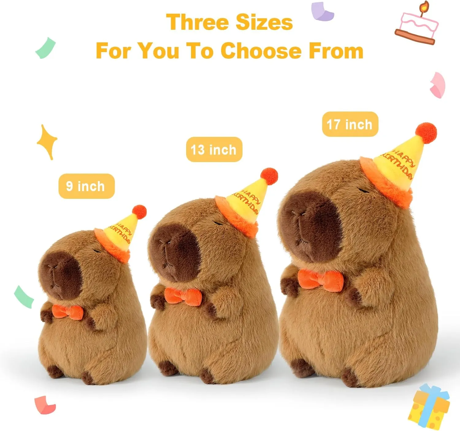 Ditucu Cute Capybara Plush with Happy Birthday Hat Bow Soft Capibara Stuffed Animal Plushies Toys for Birthday Gifts Party Decoration for Kids Brown 13 inch