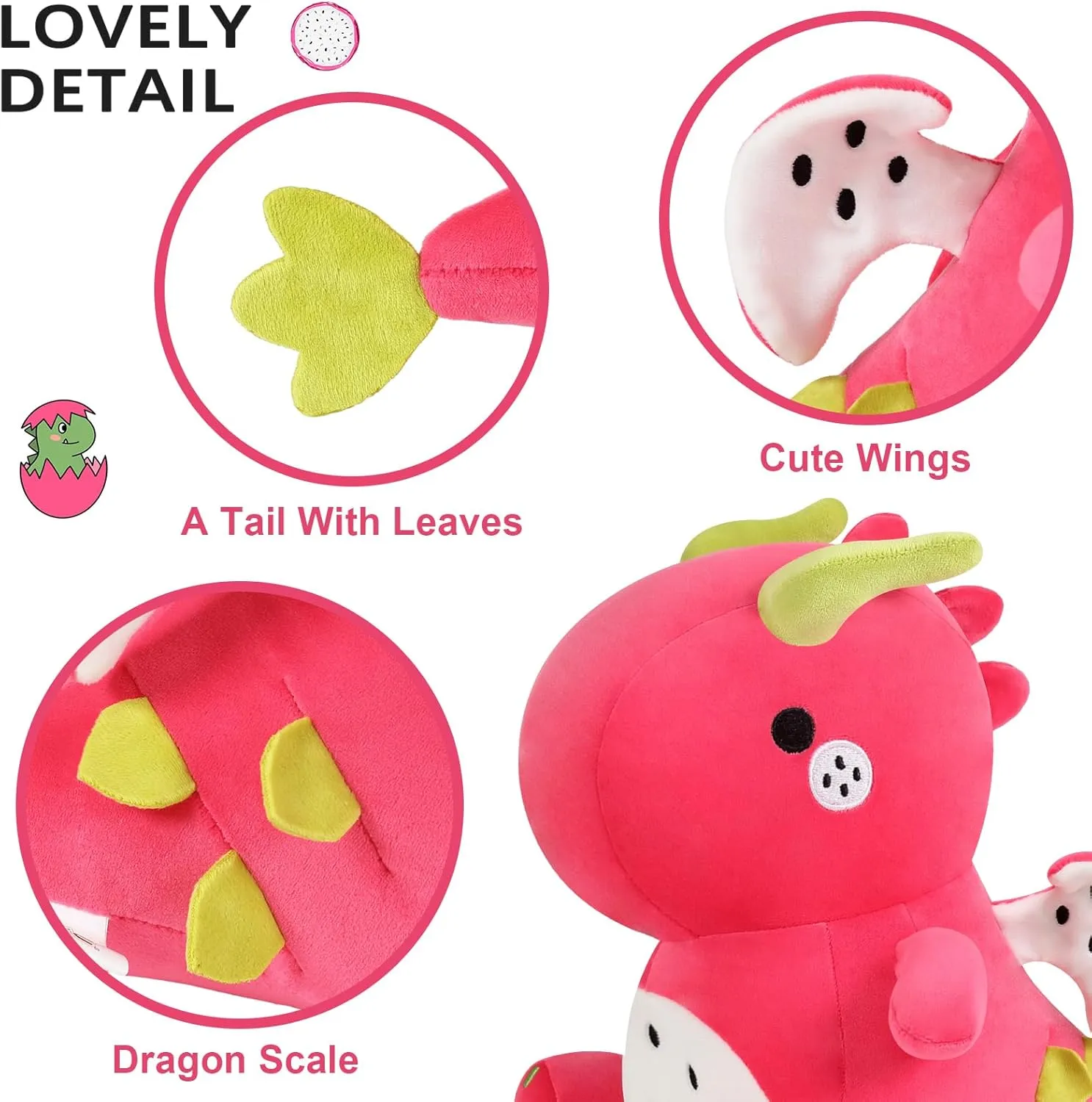 Ditucu Cute Dragon Fruit Dinosaur Stuffed Animals Plush Toys Dolls Soft Dino Pitay Plushie Birthday Gifts for Kids Girls Boys Red 12 inch
