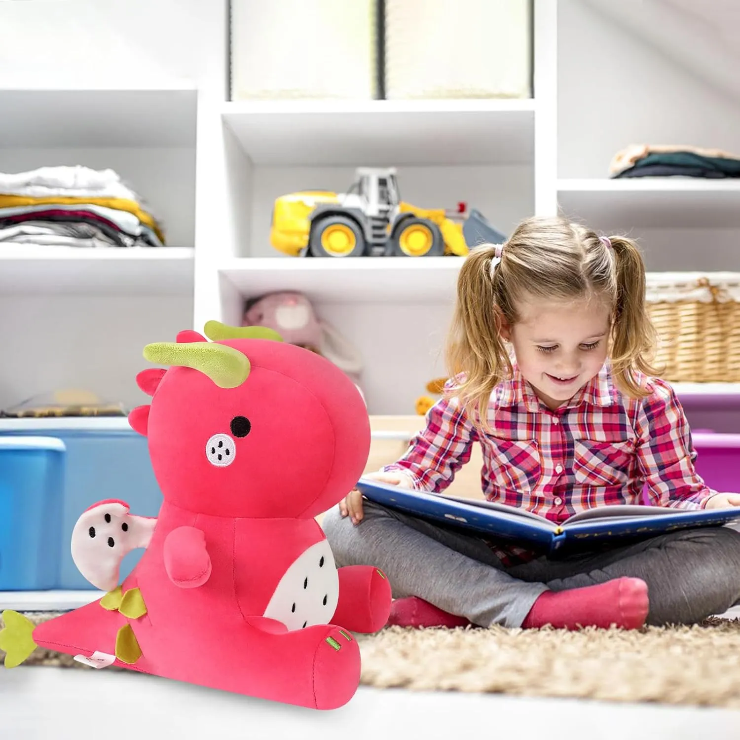 Ditucu Cute Dragon Fruit Dinosaur Stuffed Animals Plush Toys Dolls Soft Dino Pitay Plushie Birthday Gifts for Kids Girls Boys Red 12 inch