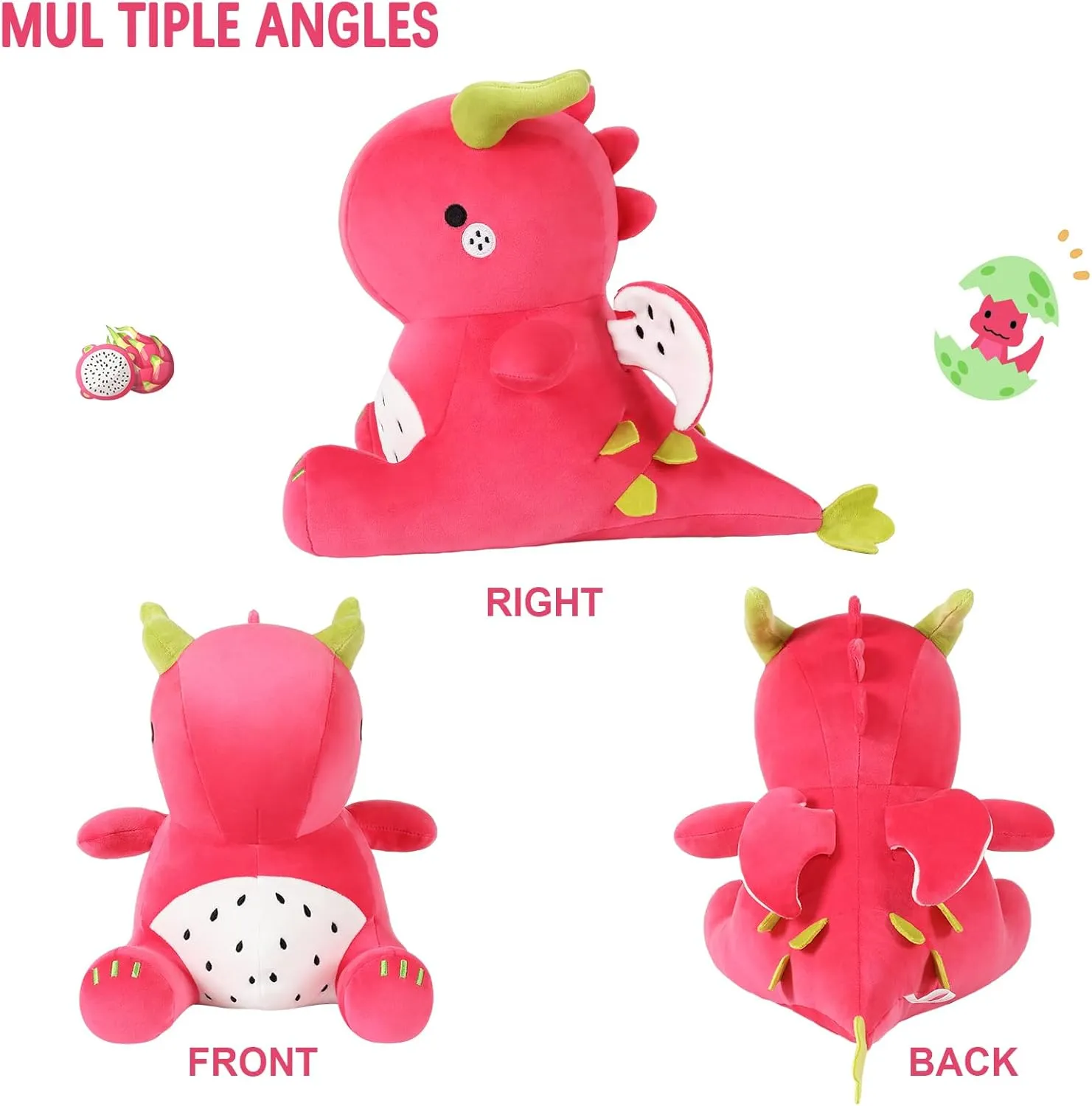 Ditucu Cute Dragon Fruit Dinosaur Stuffed Animals Plush Toys Dolls Soft Dino Pitay Plushie Birthday Gifts for Kids Girls Boys Red 12 inch