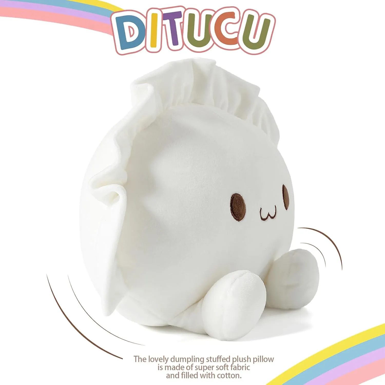 Ditucu Cute Dumpling Plush Pillow Funny Food Soup Stuffed Animal Plushies Toys Soft Hugging Gifts for Kids White 14 inch