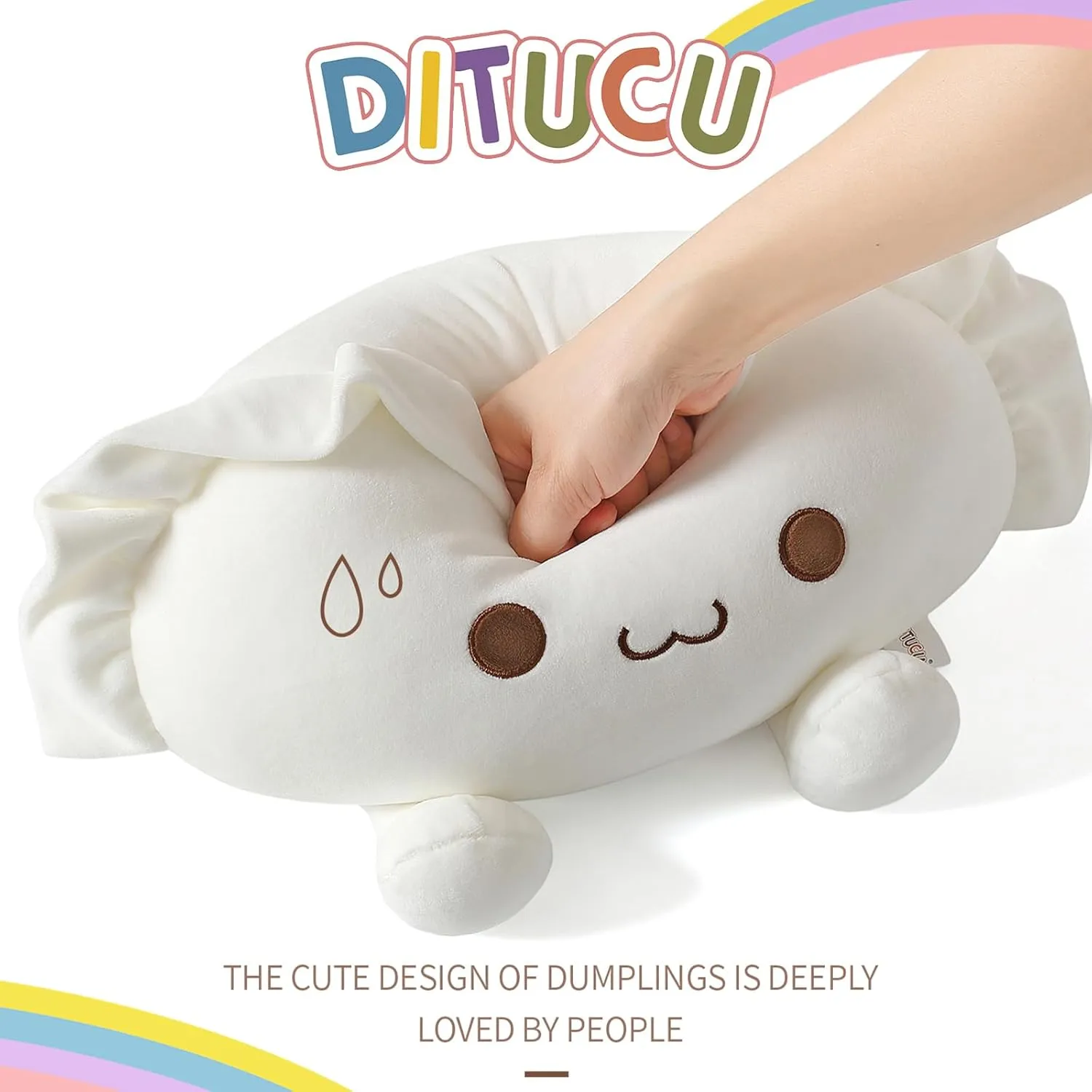 Ditucu Cute Dumpling Plush Pillow Funny Food Soup Stuffed Animal Plushies Toys Soft Hugging Gifts for Kids White 14 inch