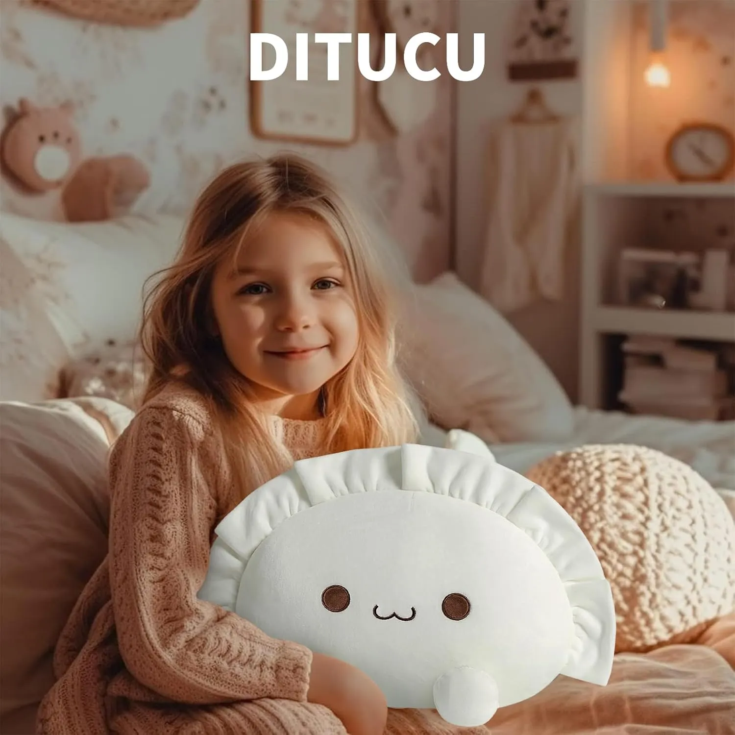 Ditucu Cute Dumpling Plush Pillow Funny Food Soup Stuffed Animal Plushies Toys Soft Hugging Gifts for Kids White 14 inch