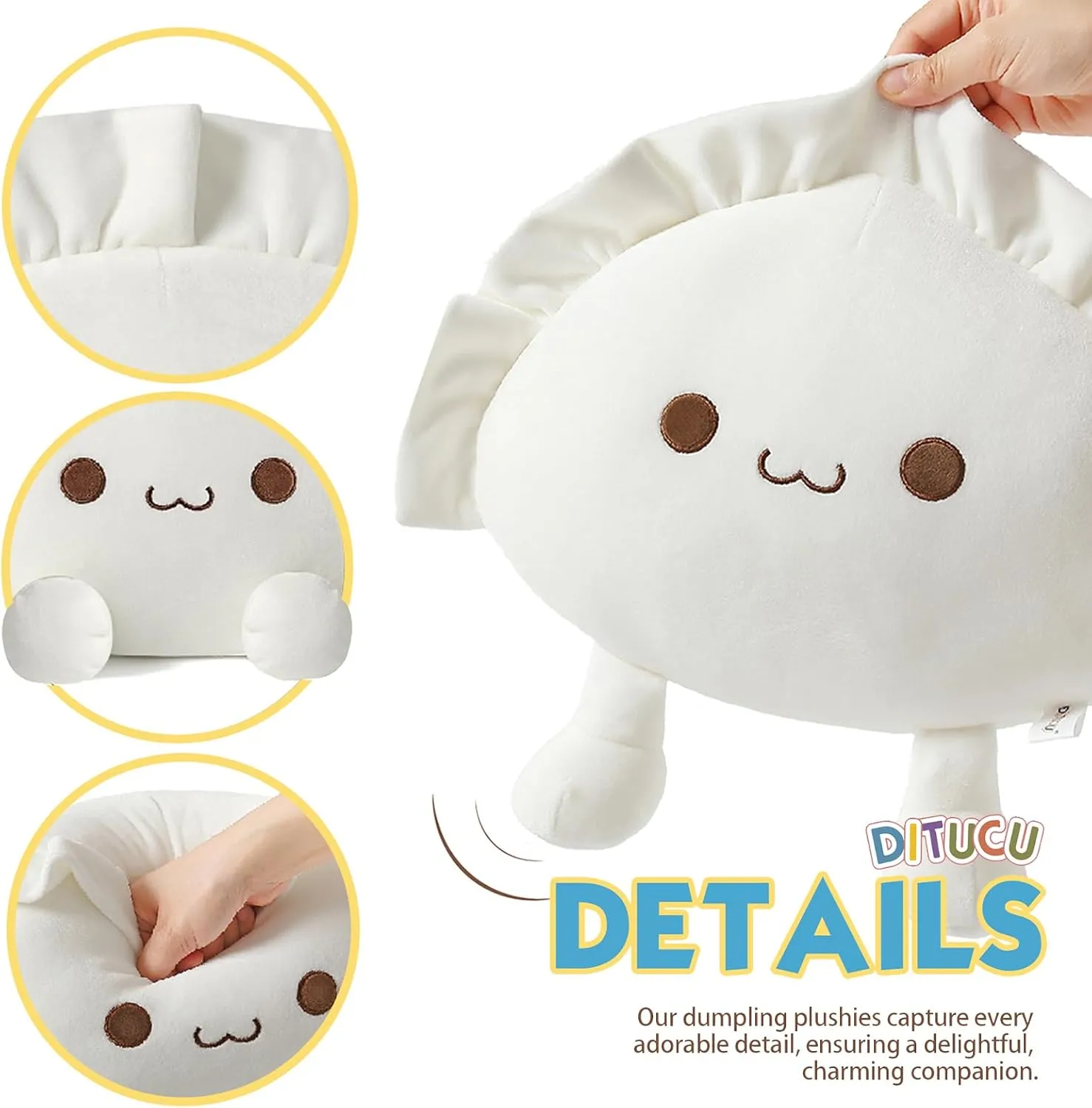 Ditucu Cute Dumpling Plush Pillow Funny Food Soup Stuffed Animal Plushies Toys Soft Hugging Gifts for Kids White 14 inch