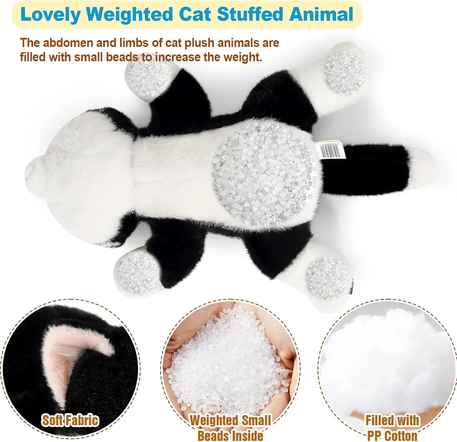 Ditucu Weighted Cat Stuffed Animal 1.2 lbs Cute Realistic Kitten Plush Toys 17.7 inch Soft Plushies Gifts for Kids Black