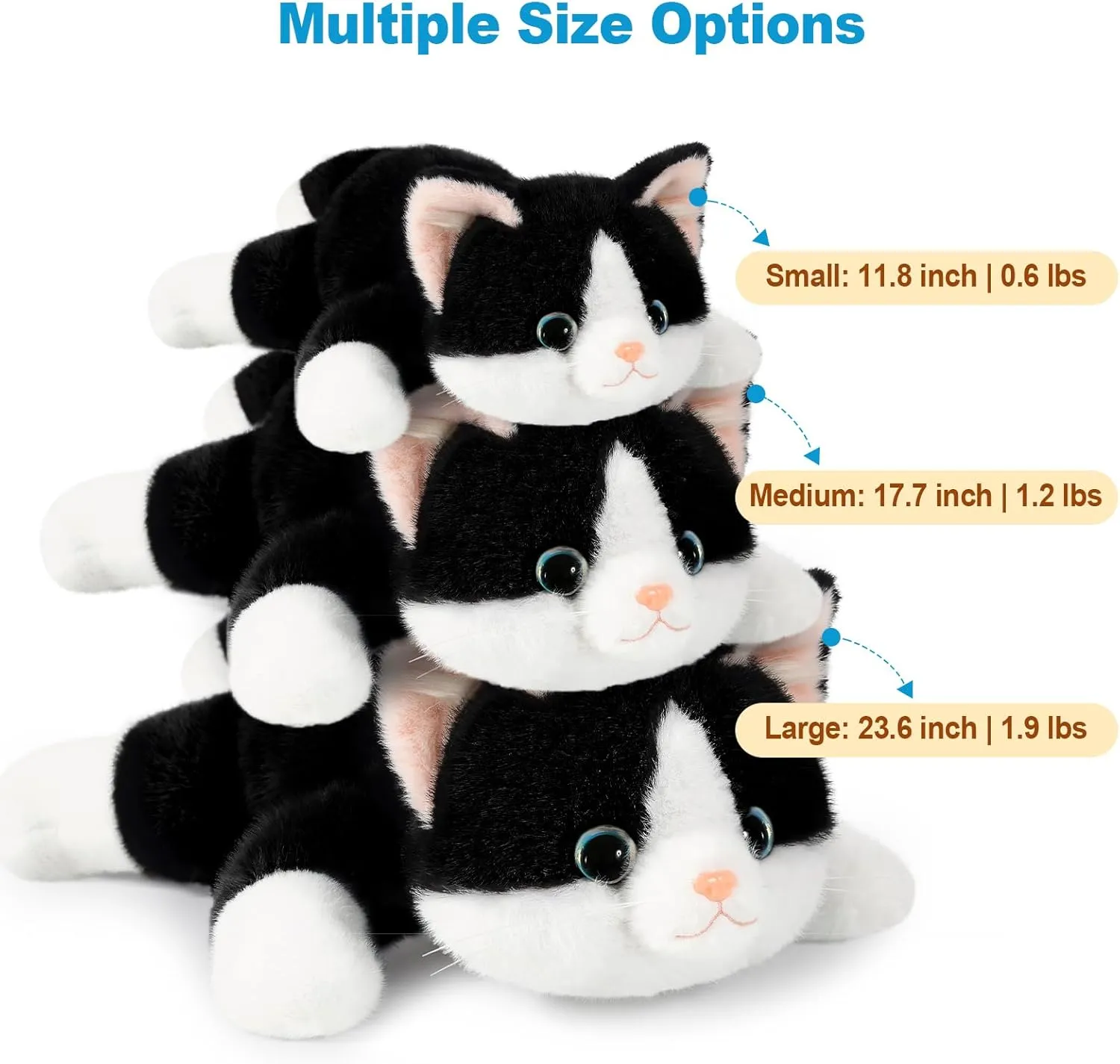 Ditucu Weighted Cat Stuffed Animal 1.2 lbs Cute Realistic Kitten Plush Toys 17.7 inch Soft Plushies Gifts for Kids Black