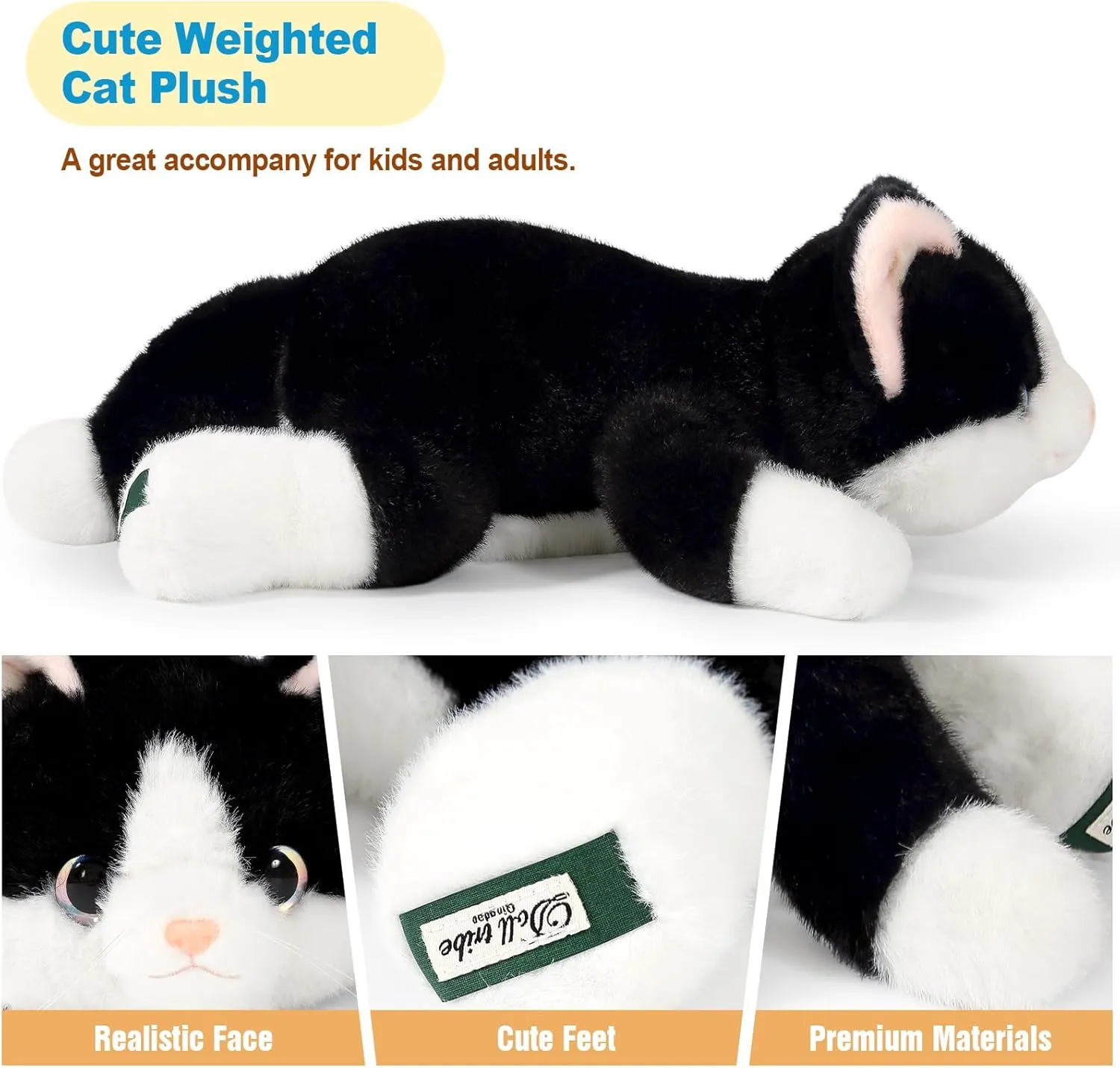 Ditucu Weighted Cat Stuffed Animal 1.2 lbs Cute Realistic Kitten Plush Toys 17.7 inch Soft Plushies Gifts for Kids Black