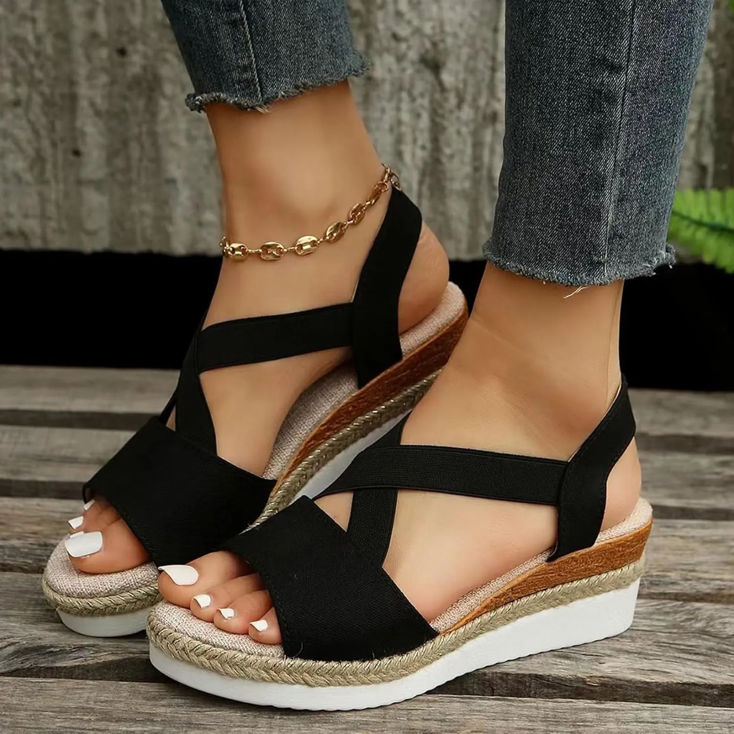 Dotmalls Wedge Sandals, Summer Flat Wedge Heel Fish Mouth Casual Women's Sandals,Comfy Orthotic Sandals for Women