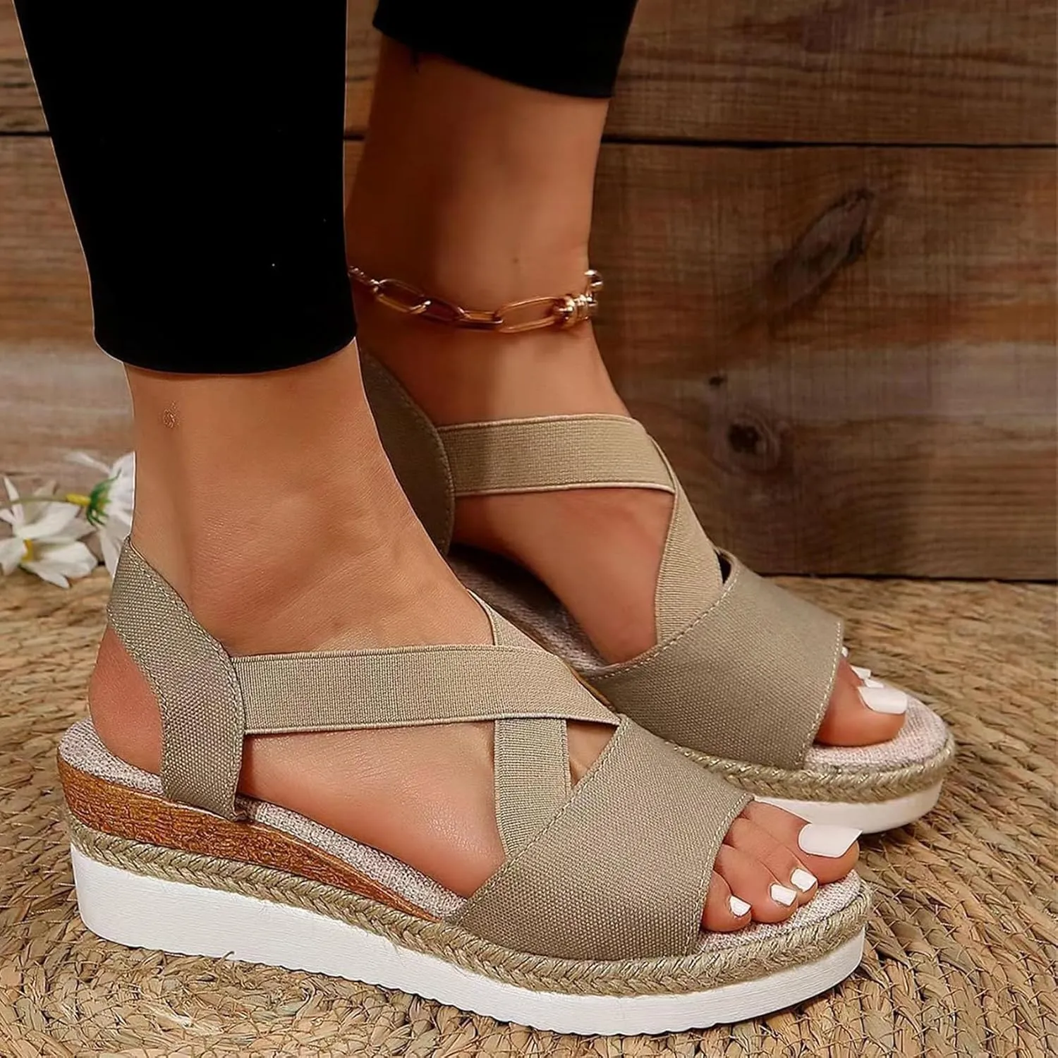 Dotmalls Wedge Sandals, Summer Flat Wedge Heel Fish Mouth Casual Women's Sandals,Comfy Orthotic Sandals for Women