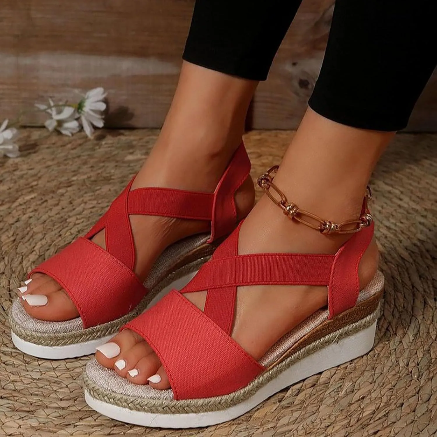 Dotmalls Wedge Sandals, Summer Flat Wedge Heel Fish Mouth Casual Women's Sandals,Comfy Orthotic Sandals for Women