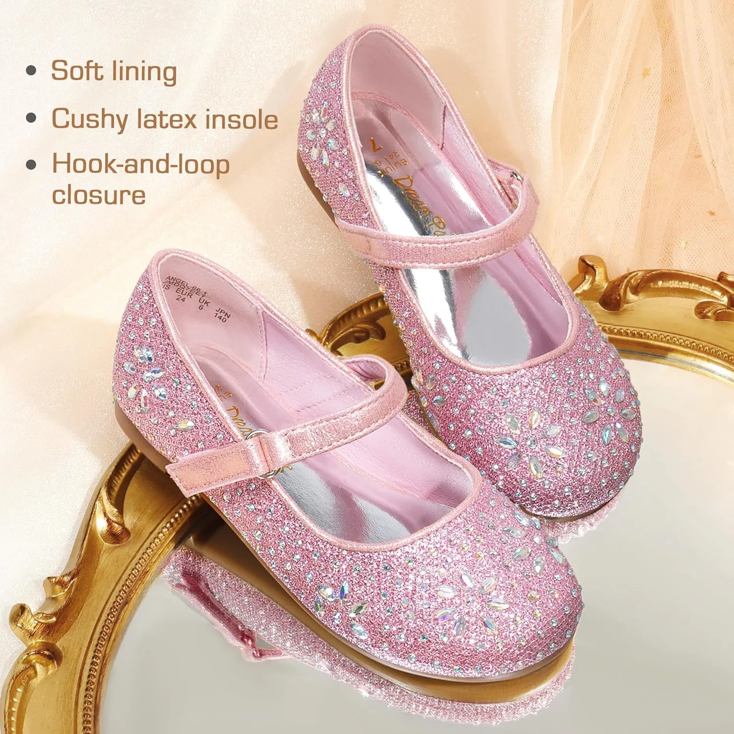 DREAM PAIRS Toddler Girl's Dress Shoes Mary Jane Rhinestone Ballerina Flat for Party, Birthday, Performance, Wedding