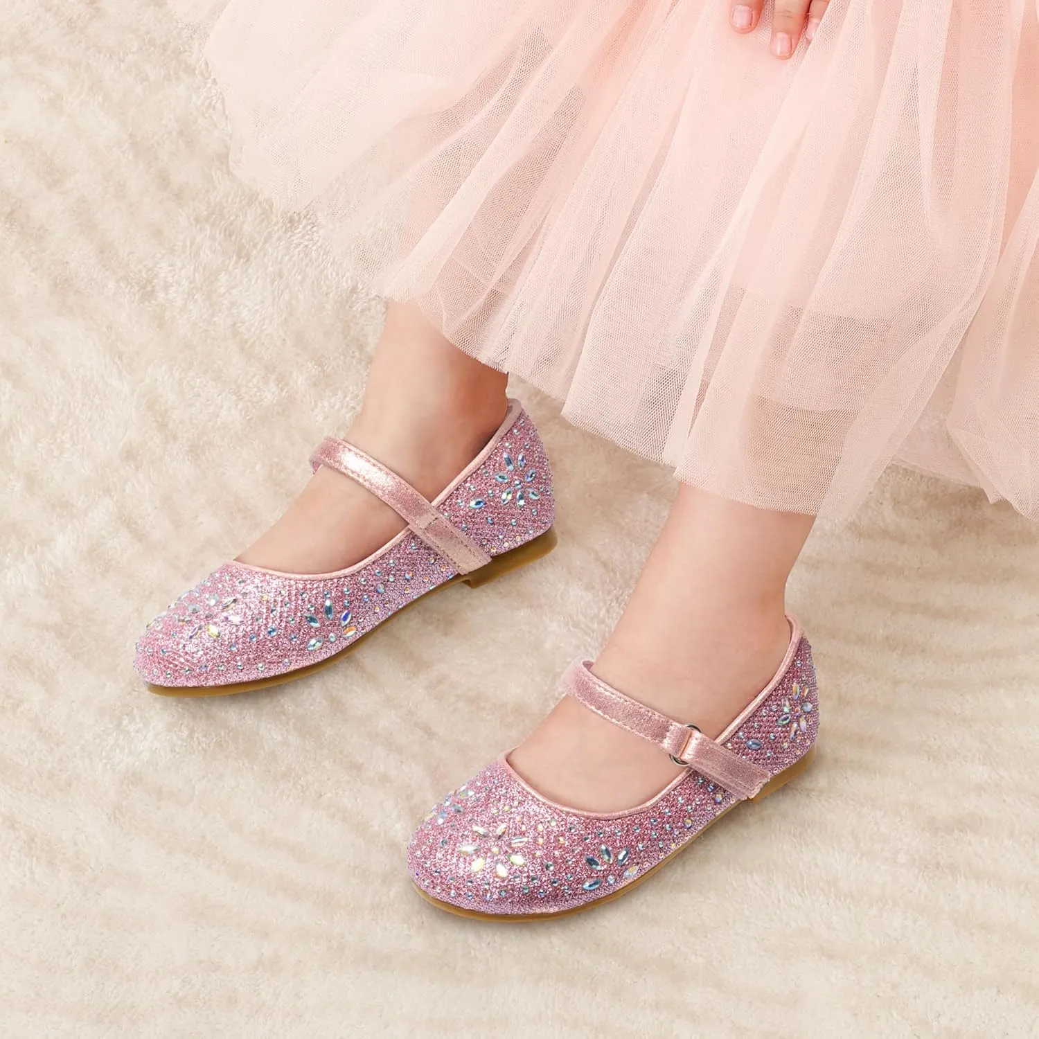 DREAM PAIRS Toddler Girl's Dress Shoes Mary Jane Rhinestone Ballerina Flat for Party, Birthday, Performance, Wedding