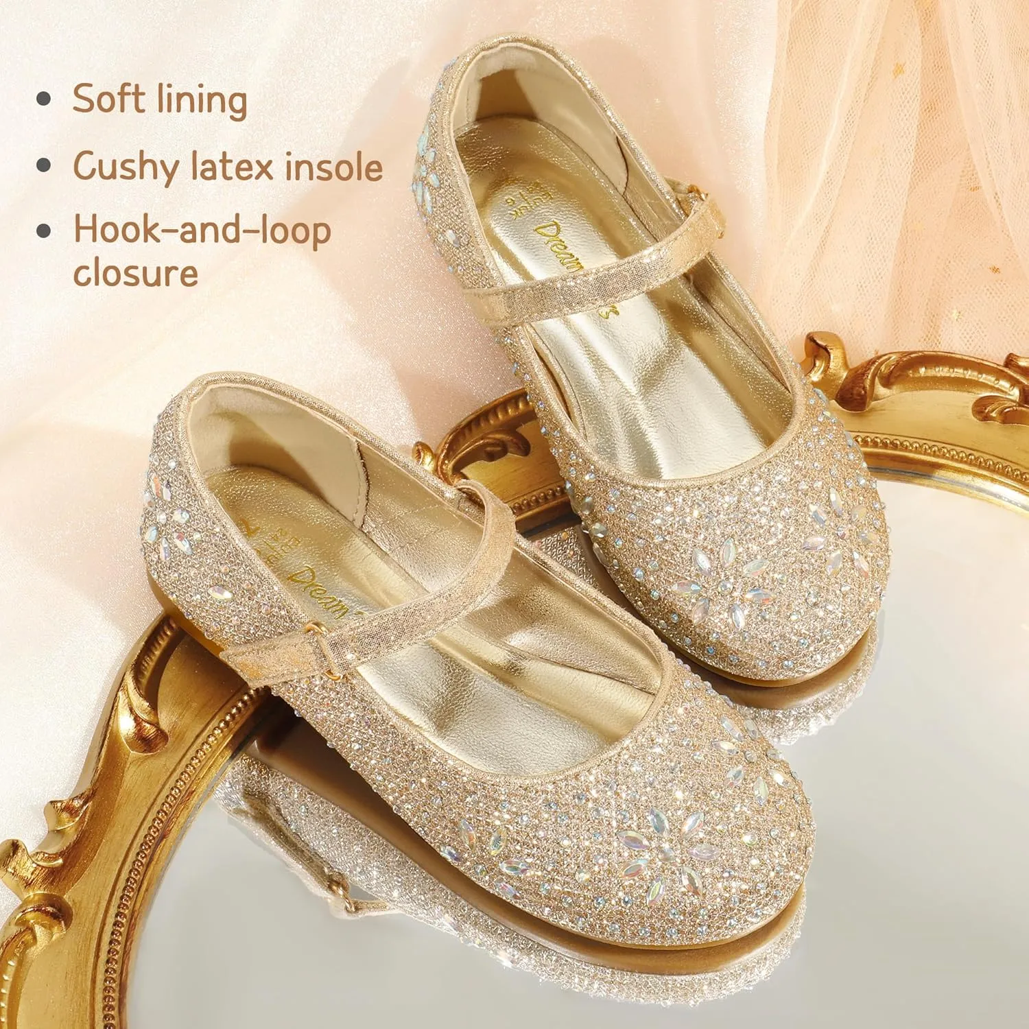 DREAM PAIRS Toddler Girl's Dress Shoes Mary Jane Rhinestone Ballerina Flat for Party, Birthday, Performance, Wedding