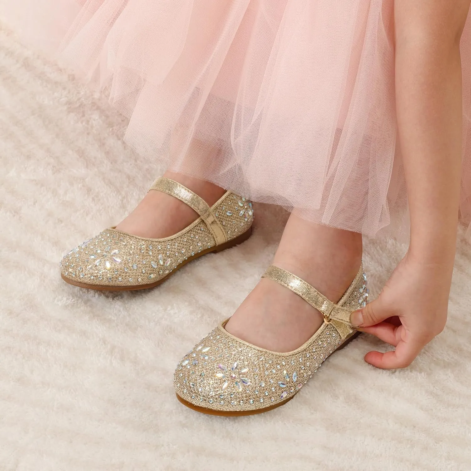 DREAM PAIRS Toddler Girl's Dress Shoes Mary Jane Rhinestone Ballerina Flat for Party, Birthday, Performance, Wedding