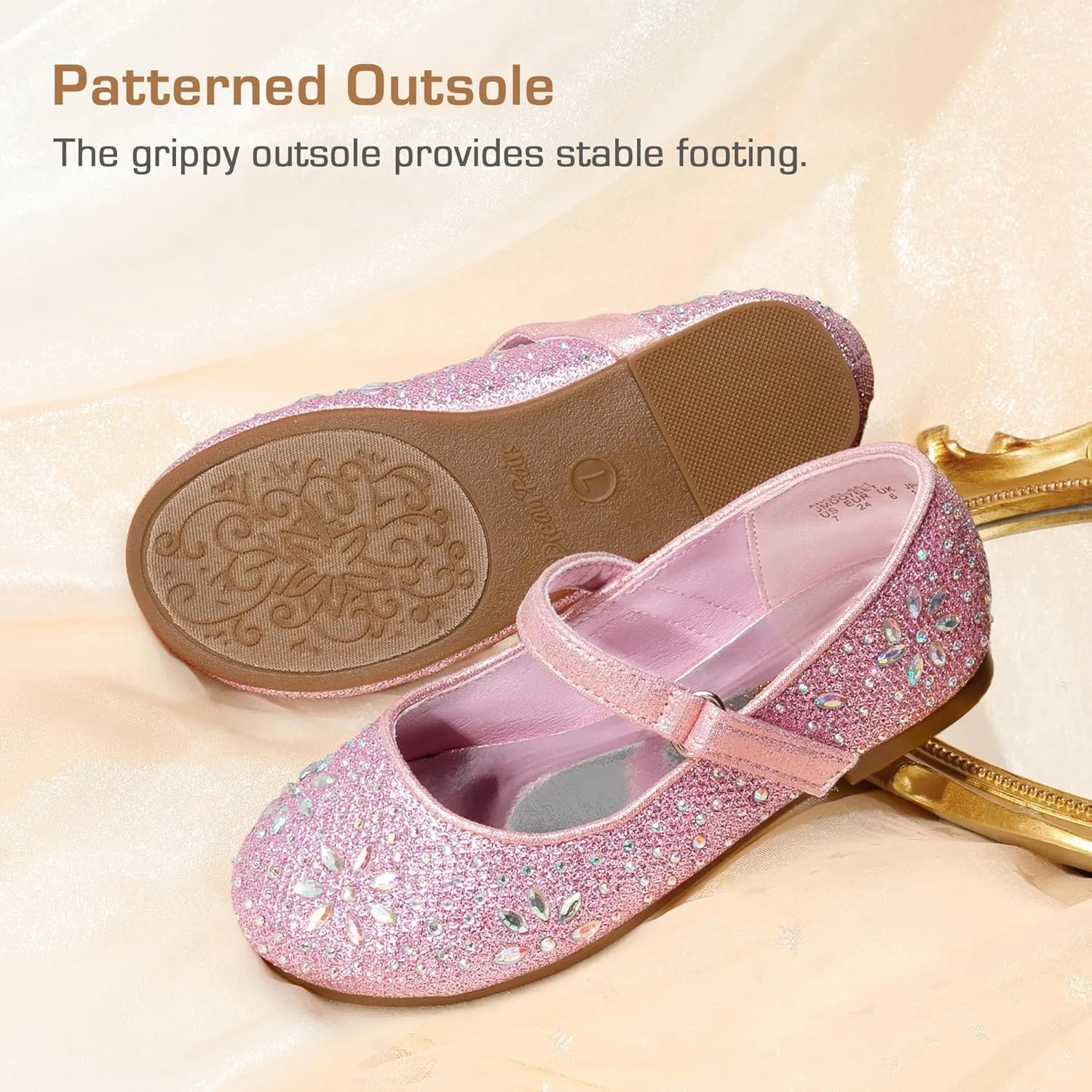 DREAM PAIRS Toddler Girl's Dress Shoes Mary Jane Rhinestone Ballerina Flat for Party, Birthday, Performance, Wedding