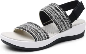 DREAM PAIRS Women's Walking Sandals Lightweight Soft Footbed Low Wedge Comfort Indoor Outdoor Flat Sandals