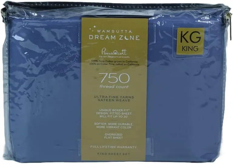 Dream Zone 750 Thread Count PimaCott King Sheet Set in Mediterranean Blue (Mediterranean Blue,King)