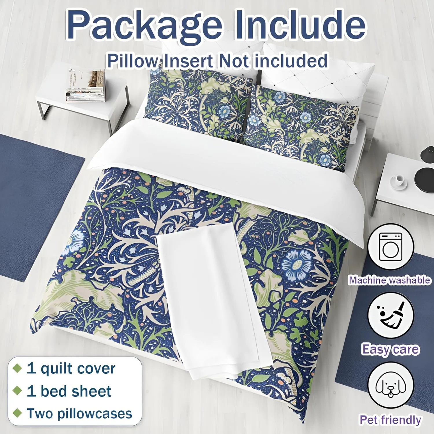 Duvet Cover Twin Size, Retro Flowers Duvet Cover Set for Woman Girls, 4 Piece Rose Flowers Pattern Print Microfiber Anti Wrinkle Soft Bedding Set with 2 Pillowcases (B, Twin)