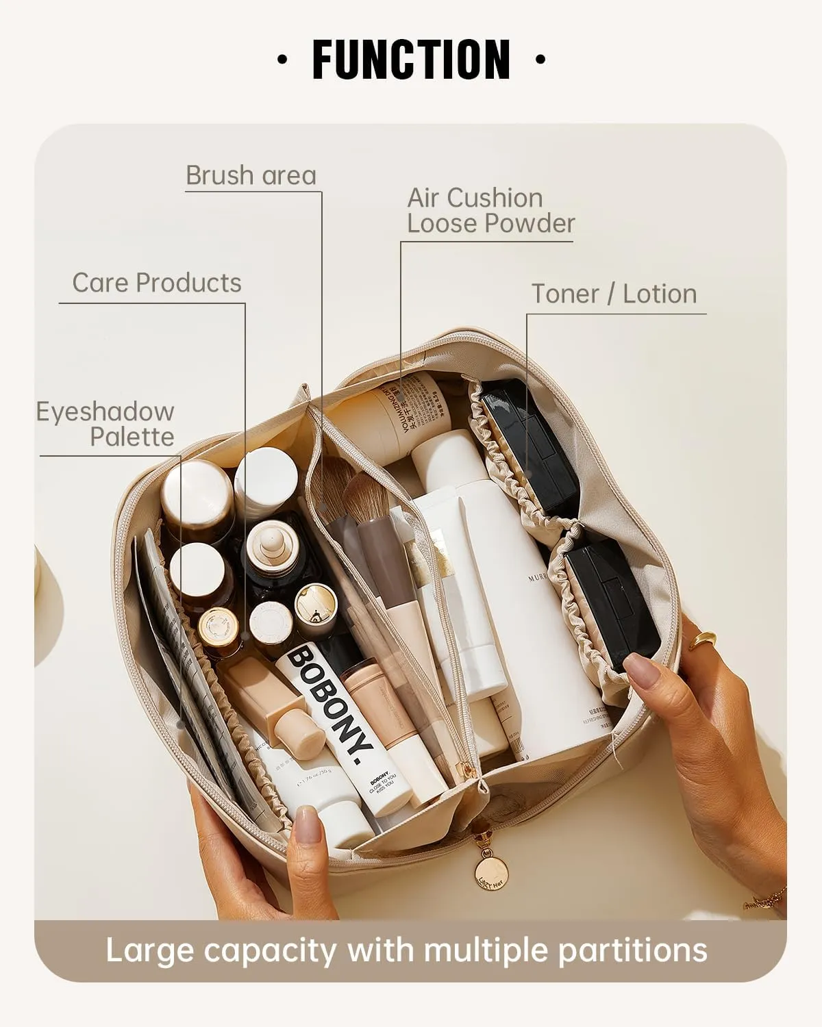 EACHY Travel Makeup Bag,Large Capacity Cosmetic Bags for Women,Waterproof Portable Pouch Open Flat Toiletry Bag Make up Organizer with Divider and Handle
