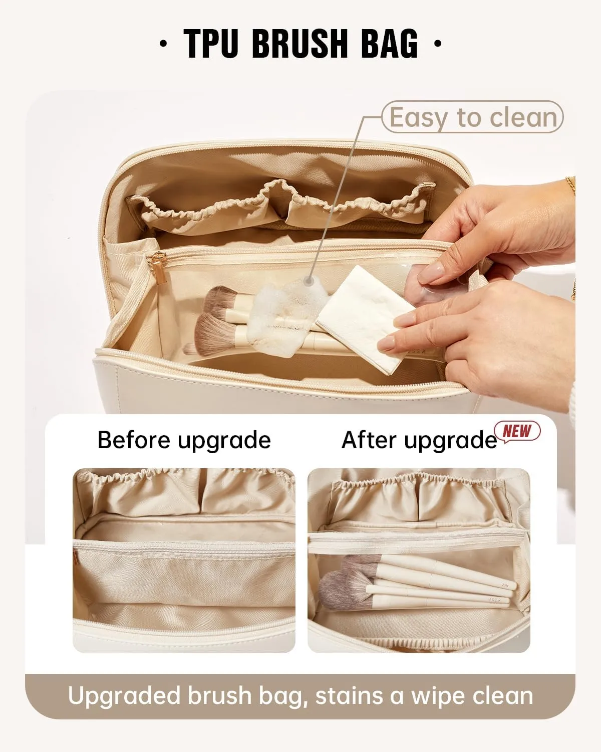EACHY Travel Makeup Bag,Large Capacity Cosmetic Bags for Women,Waterproof Portable Pouch Open Flat Toiletry Bag Make up Organizer with Divider and Handle