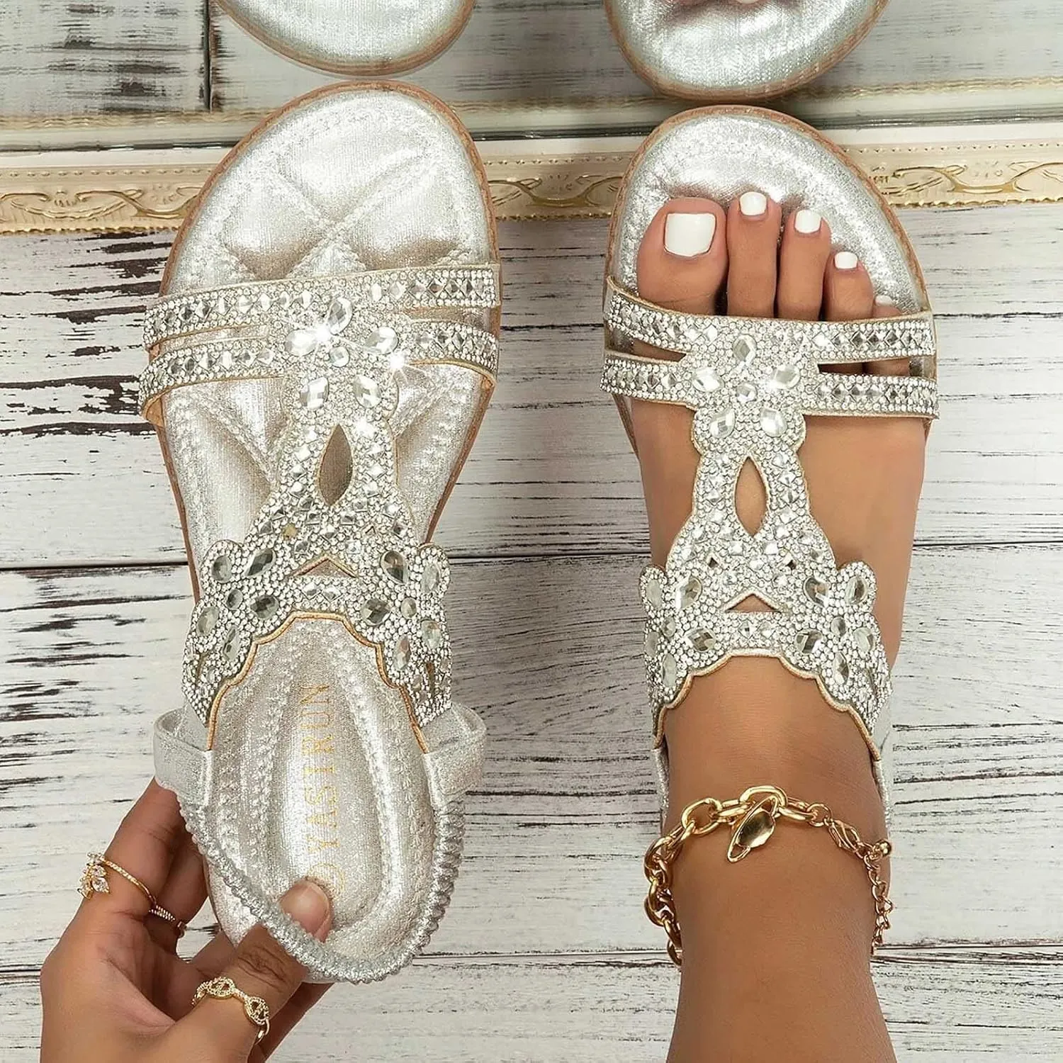 Eduavar Orthopedic Sandals for Women, Womens Sandals Comfortable Cute Bohemia Sandals Summer Beach Crystal Peep Toe Sandals