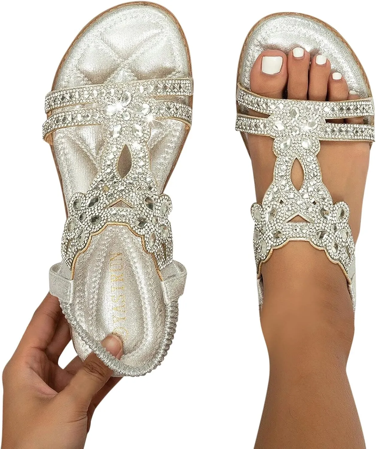 Eduavar Orthopedic Sandals for Women, Womens Sandals Comfortable Cute Bohemia Sandals Summer Beach Crystal Peep Toe Sandals
