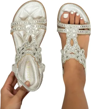 Eduavar Orthopedic Sandals for Women, Womens Sandals Comfortable Cute Bohemia Sandals Summer Beach Crystal Peep Toe Sandals