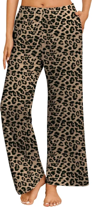 Ekouaer Pajama Pants for Women Soft Comfy Pajama Bottoms Casual Stretch Wide Leg Pants with Pockets