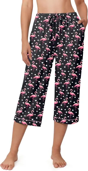 Ekouaer Womens Pajamas Pants Capri Pj Bottoms with Pockets Comfy Drawstring Printed Lounge Soft Sleep Pants