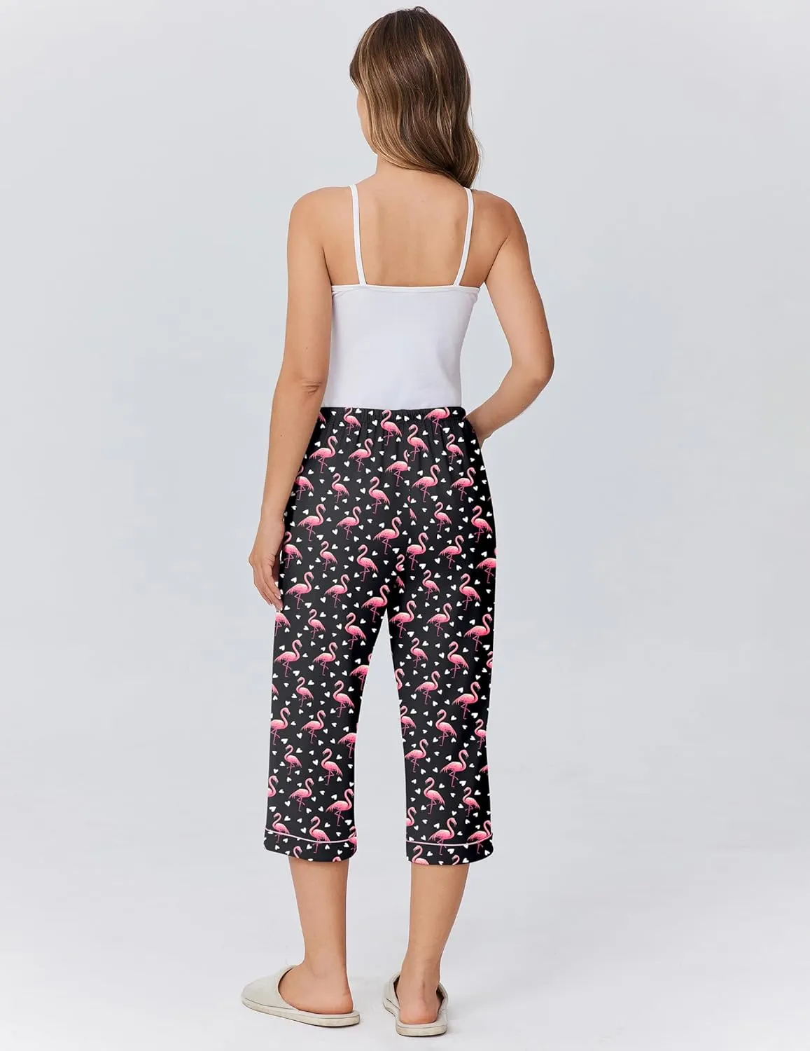 Ekouaer Womens Pajamas Pants Capri Pj Bottoms with Pockets Comfy Drawstring Printed Lounge Soft Sleep Pants