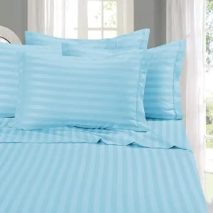 Elegant Comfort Best, Softest, Coziest 6-Piece Sheet Sets! - 1500 Premier Hotel Quality Luxurious Wrinkle Resistant 6-Piece Damask Stripe Bed Sheet Set, California King Aqua Blue