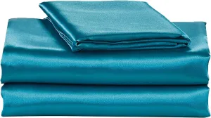 EliteHomeProducts EHP Super Soft and Silky Satin Sheet Set (Solid/Deep Pocket) (Queen, Teal)