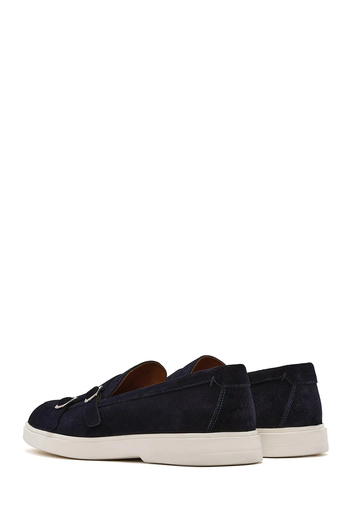 Erkek Lacivert Çift Tokalı Süet Deri Casual Loafer