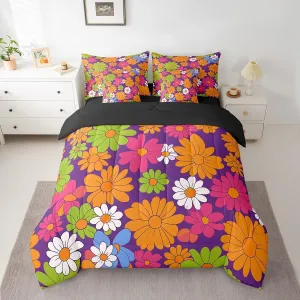 Erosebridal 7 Pcs Colorful Vintage Floral Comforter Set Groovy Flowers Bed in A Bag Twin Hippie 60S 70S Bedding Set for Girls Adults Women Retro Botanical Aesthetic Bed Set Reversible