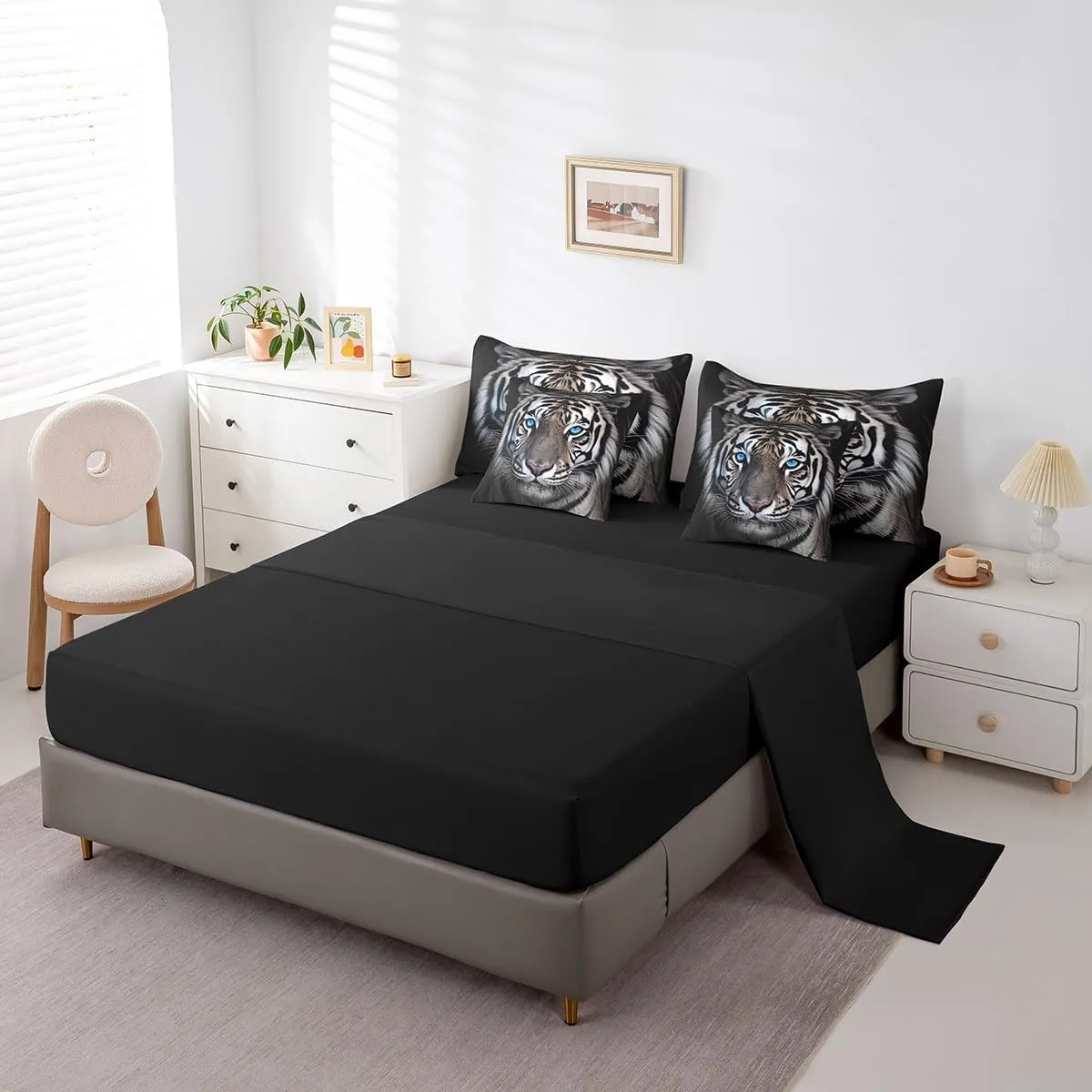 Erosebridal 7 Piece Tiger Comforter Set Full Size 3D Animal Bed in A Bag for Kids Boys Men,Jungle Wildlife Bedding Set Tiger Bed Sheets with Comforter