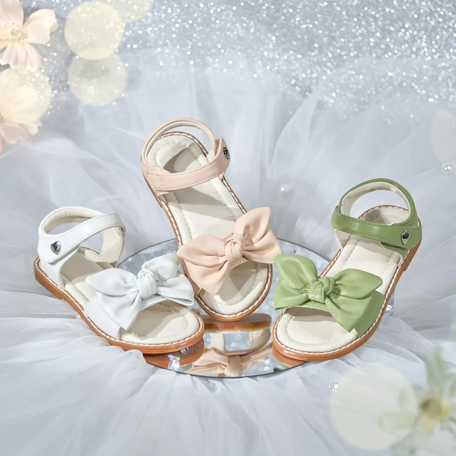 ESTINE Toddler/Little Kid Girls Bow Open Toe Flat Evening Dress Sandals