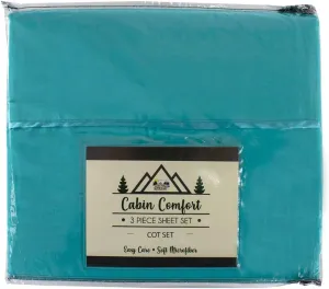 Everything Summer Camp Cabin Comfort - Cot Sheet for Camping and RV Cots - Fits All Cot Size Beds Comfortably -72 x 28 Inches - Super Soft (3 Piece Cot (Fitted, Flat, Pillowcase), Teal)