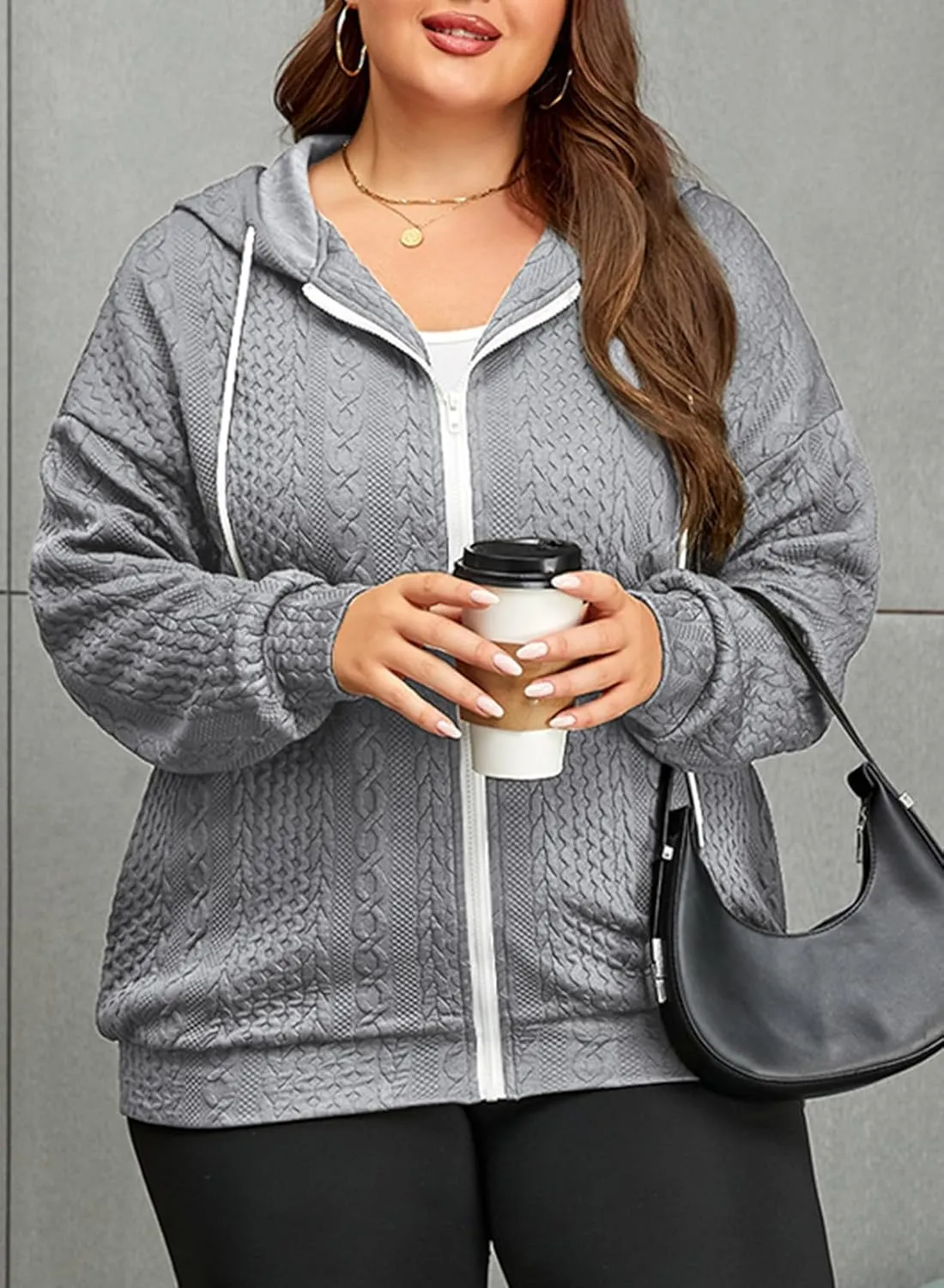 Eytino Womens Plus Size Hoodies Sweatshirt Long Sleeve Zip Up Drawstring Jacket Coat Outwear with Pocket(1X-5X)