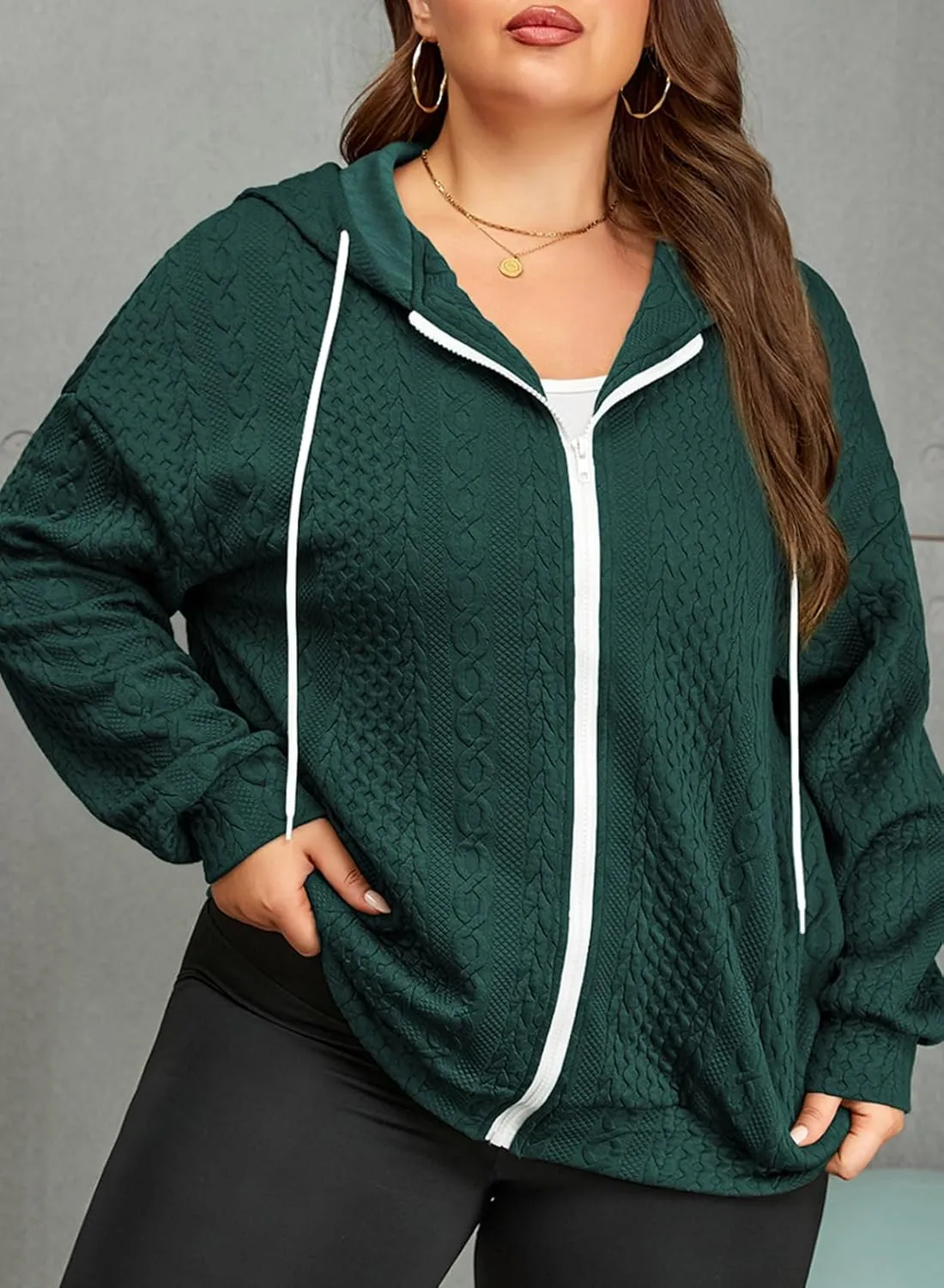 Eytino Womens Plus Size Hoodies Sweatshirt Long Sleeve Zip Up Drawstring Jacket Coat Outwear with Pocket(1X-5X)