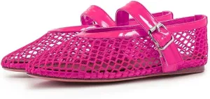 Fandimeier Mesh Ballet Flats for Women Fishnet Comfy Buckle Strap Ballerina Dressy Daily Flat Shoes